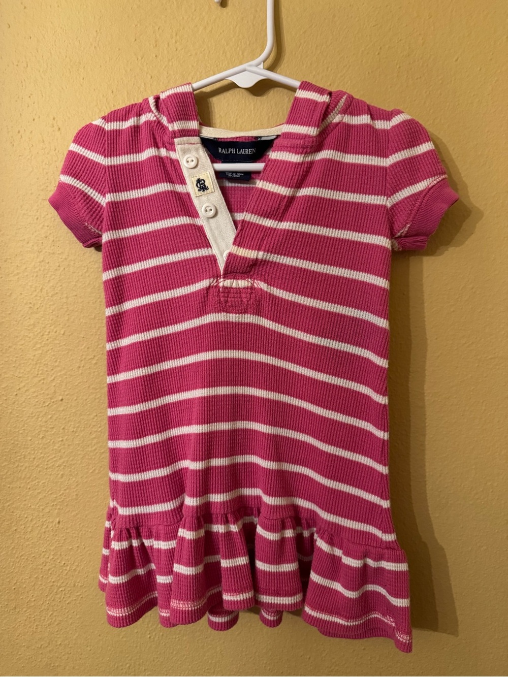 Ralph Lauren Pink and White Striped Hooded Knit Dress